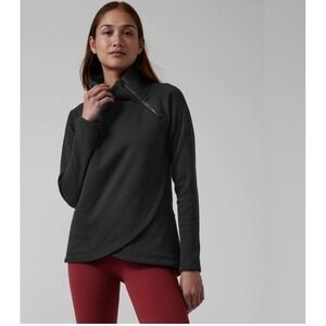 Athleta Cozy Karma Asym Pullover in black with a super-cozy inner lining. Size M
